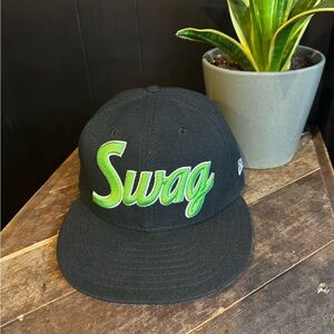 New Era Hat in Black with Green “Swag”